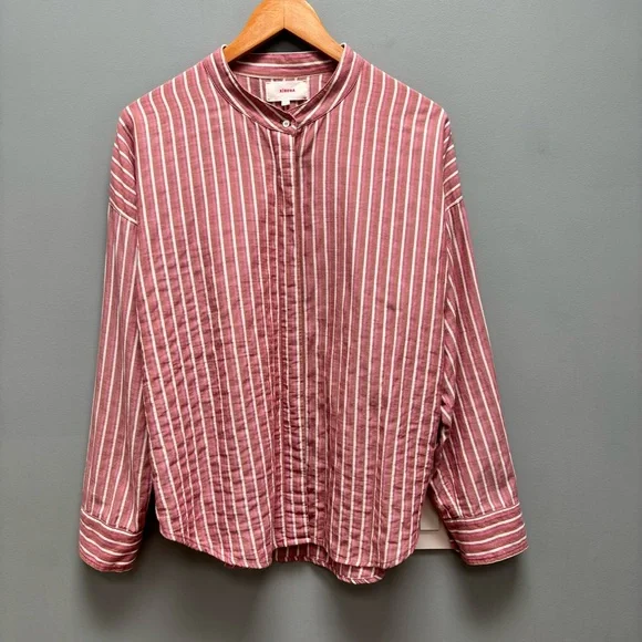 Xirena Long Sleeve Striped Band Collar Shirt M - Picture 1 of 9
